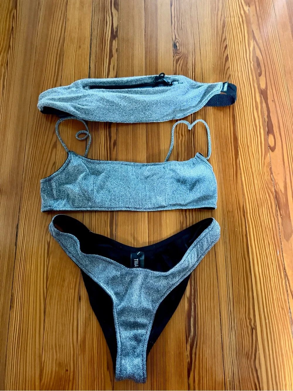 Triangl Metallic Silver Bikini Top & Bottom Set - Size M
